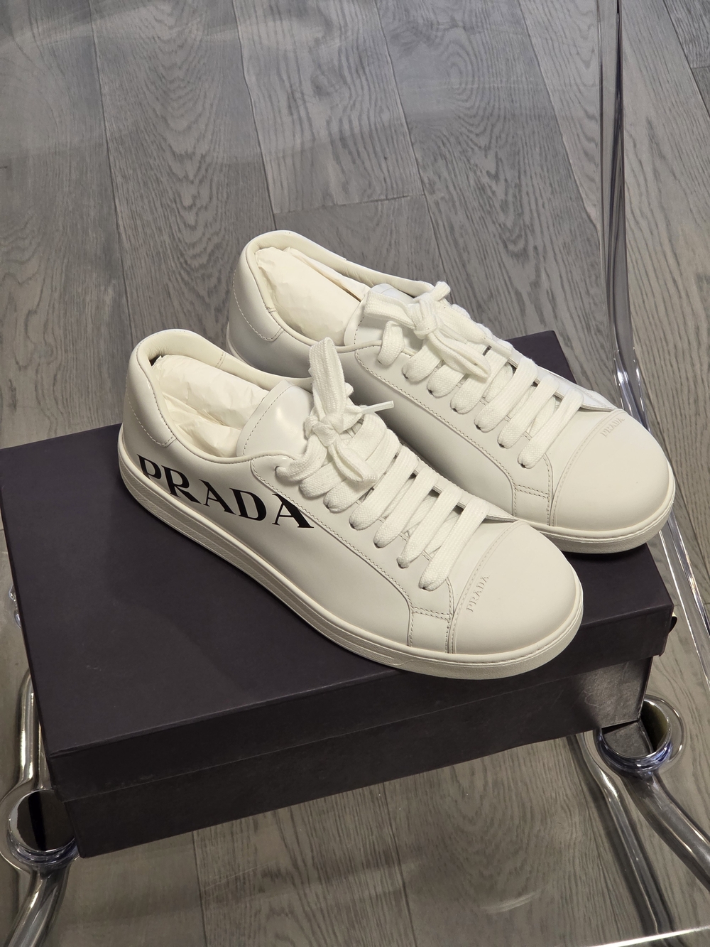 PRADA White Leather Low-Top Sneakers for Men